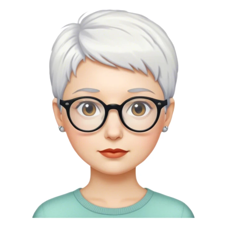 White woman with short pixie white hair glasses sticker