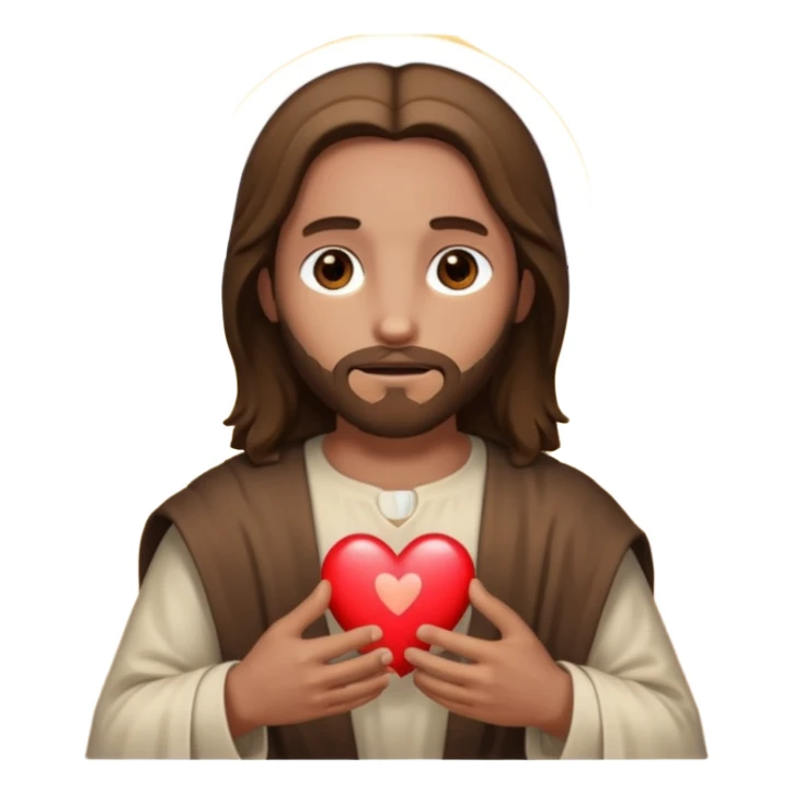 jesus holding a glowing heart emoji. make his eyes brown, and make him look safe. sticker