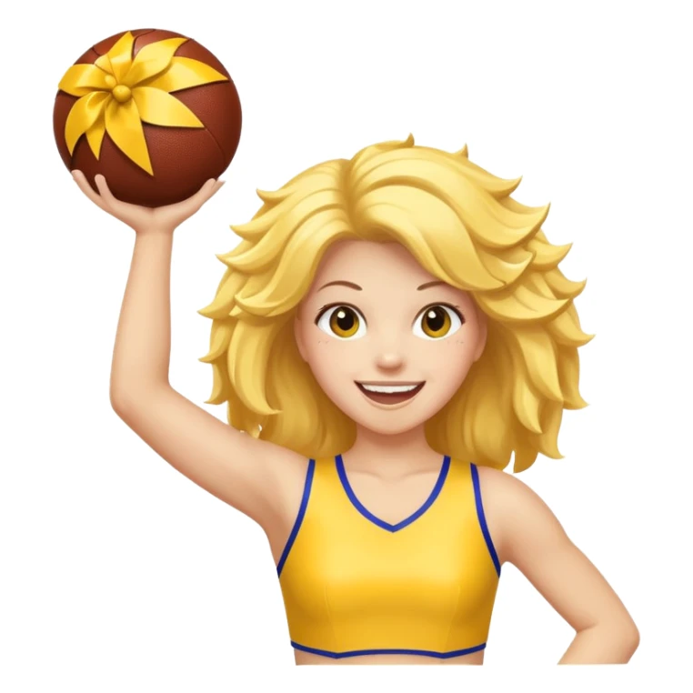 football cheerleader, hold a big cheering pom, yellow and twinkle sticker