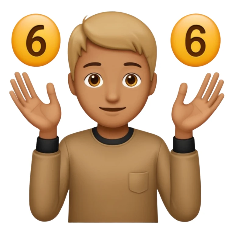 replace the ice cream with the numbers 6 and 7 holding his hands doing this emoji 🫴 and the left is the same emoji but flipped sideways then make the emojis 6️⃣7️⃣ go in each so six gos in the left hand and seven goes in the right hand sticker