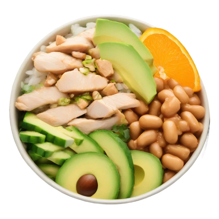 Poke bowl with chicken, avocado, orange, cucumbers and beans sticker