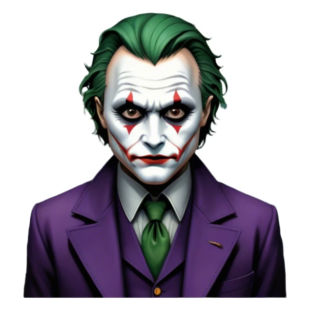 Thriller movie icon: A close-up collage with eerie, dramatic elements. Include the Joker, Hannibal Lecter, and a dark, moody Gotham City skyline in the background. The characters should look intense and shadowed, creating a tense atmosphere. Transparent background. sticker
