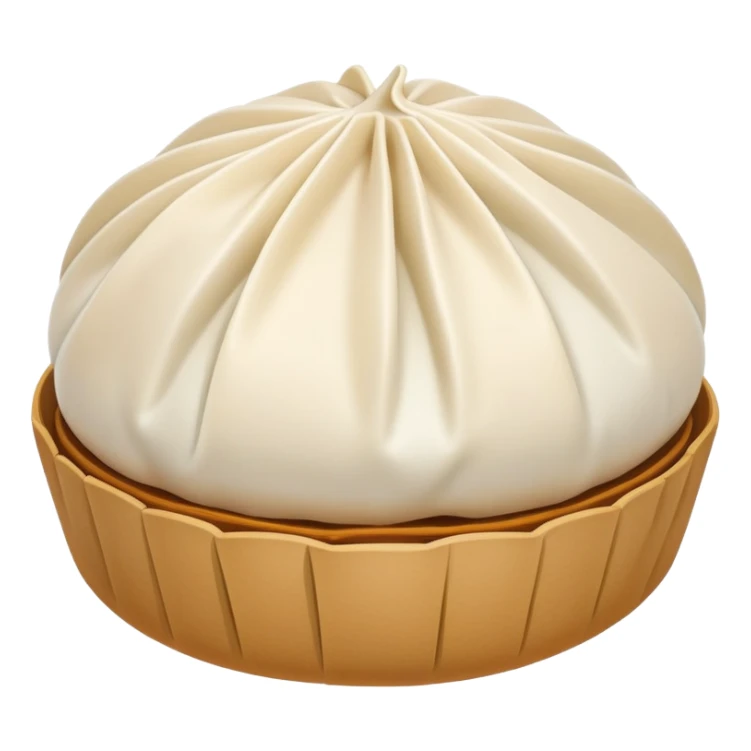 Steamed stuffed bun Baozi with visible pleated top, simplified emoji style with bold outlines and bright colors, cartoon style Chinese street snack sticker