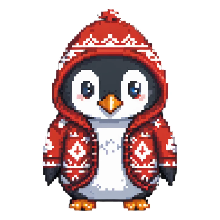 penguin wearing a red paisley pattern hoodie sticker