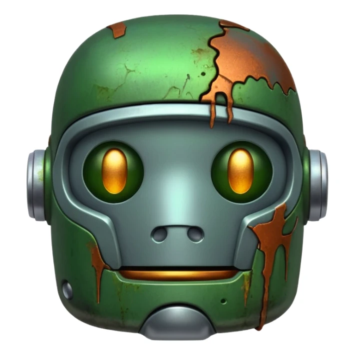 make a tired old robot emoji, covered in green sludge sticker