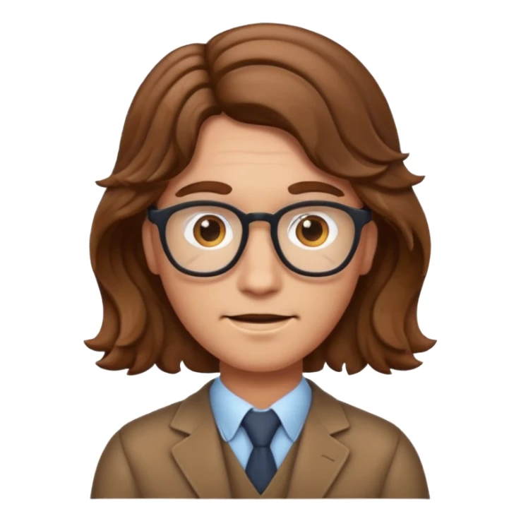 give the nerd emoji brown wavy hair in a center part sticker
