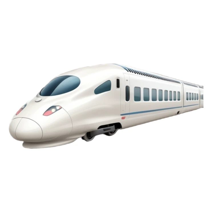 A 3D cartoon sleek white bullet train on tracks, high-speed motion blur, clean lighting, Memoji-style realism. sticker