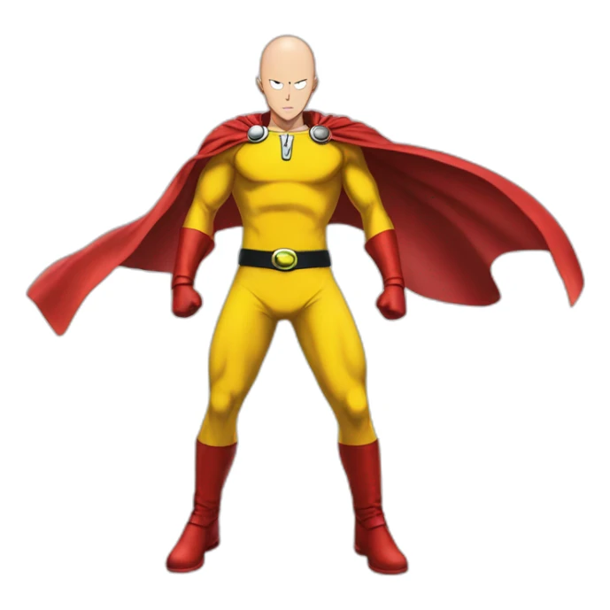 ultimate extreme anime bald one punch man with red cape and yellow costume sticker