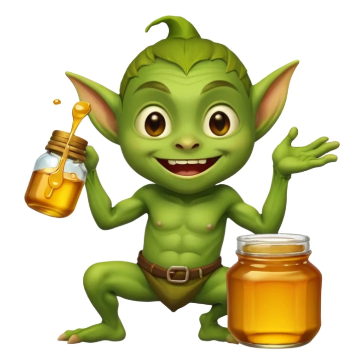 Little goblin with a  jar of honey and he's very excited  sticker