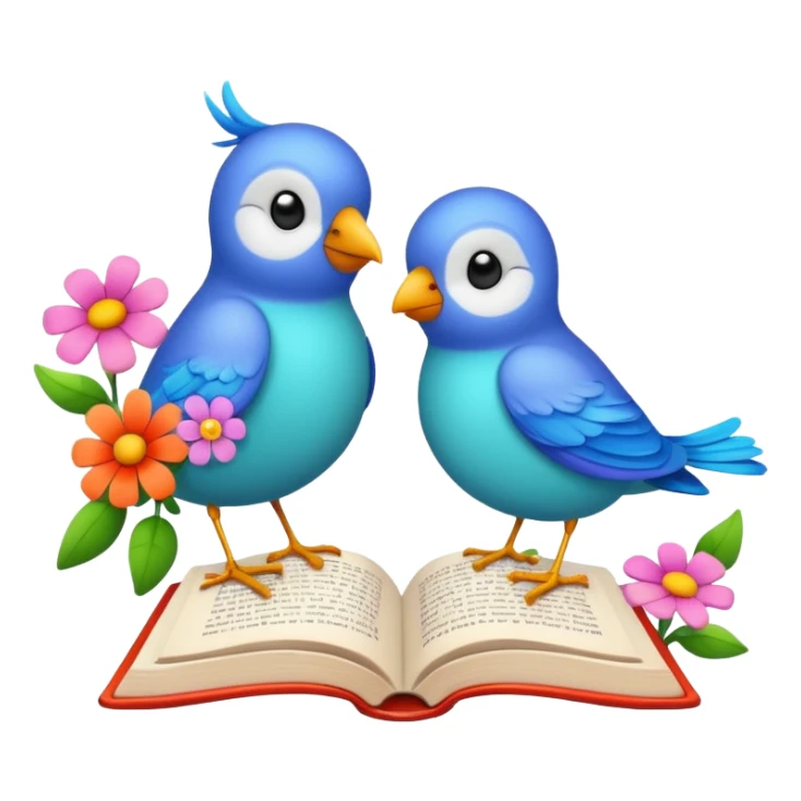 Birds reading books + flower sticker