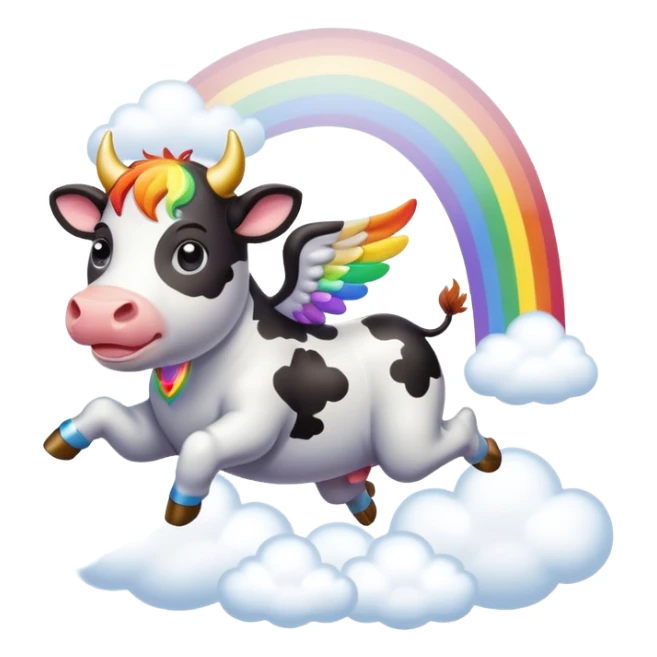 a flying cow with wings in rainbows and cloudy athmosphere  sticker
