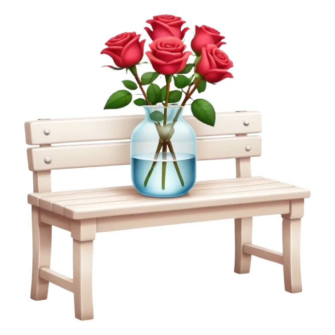 White bench with a romantic lush warm-colored rose c lower vase on top sticker