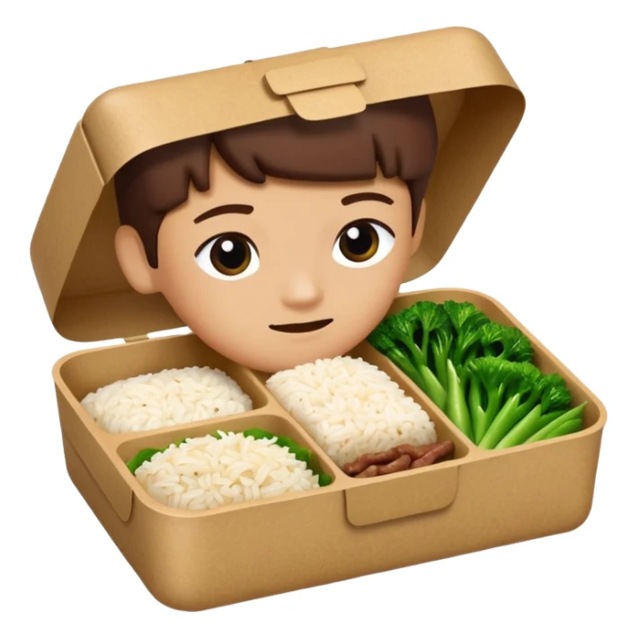 create an emoticon of a retangular lunch box made of kraft paper, with inside rice, beaf and green vegetables in a ordered way, like 3 strips. The lunch box should be the most similar to this real one..

https://i.postimg.cc/FKcHz1tk/Screenshot-2025-11-11-alle-16-06-29.png sticker
