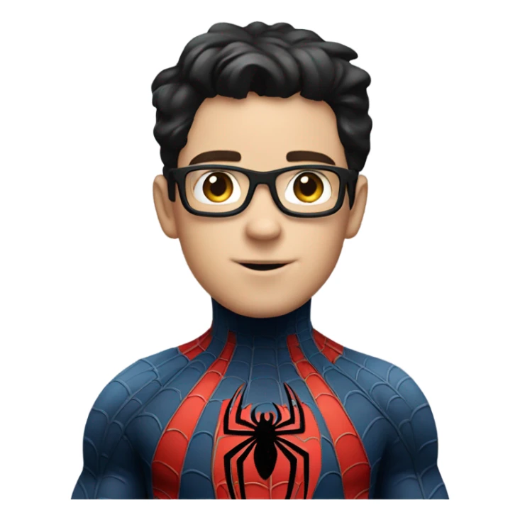 A white boy with black hair wearing Spider-Man  sticker