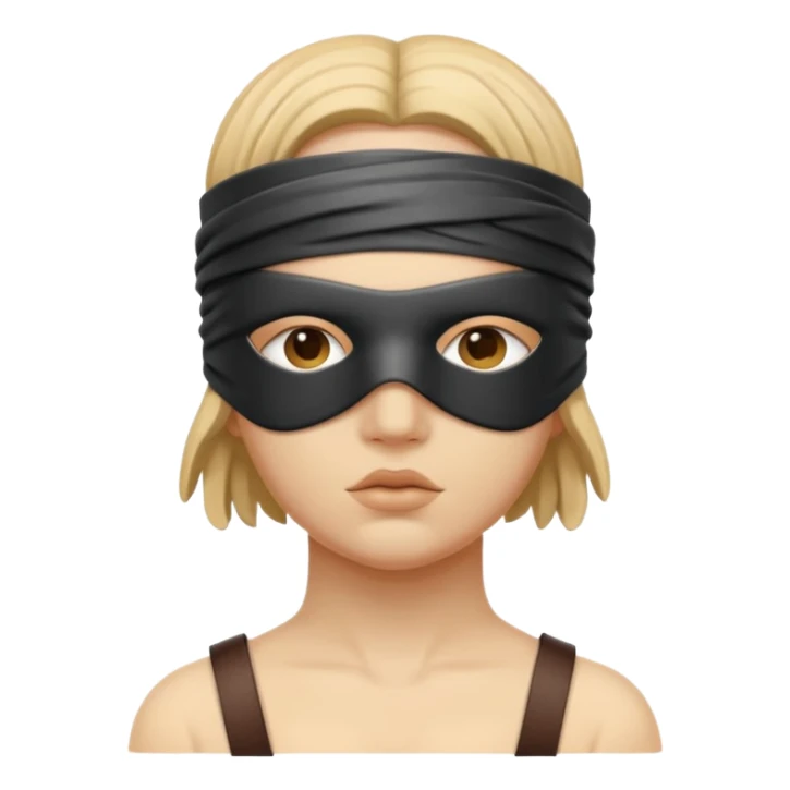 Statue-like figure blindfolded with leather straps, devotion and submission sticker