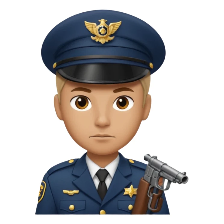 Officer with peaked cap + mini gun, half body sticker