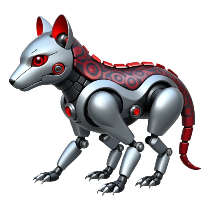 Futuristic mechanical cyborg modern badass cool shiny metallic alloy silver-grey obsidian-black crimson-red white animal hybrid Fakemon full body with intricate patterns sticker