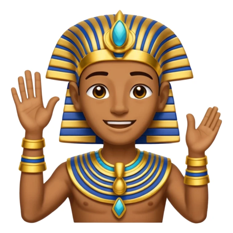 Discord emoji for "RA Silkroad", Ancient Egyptian theme, funny Pharaoh clapping hands laughing, cartoonish, colorful, shiny gold, small and clear.
 sticker