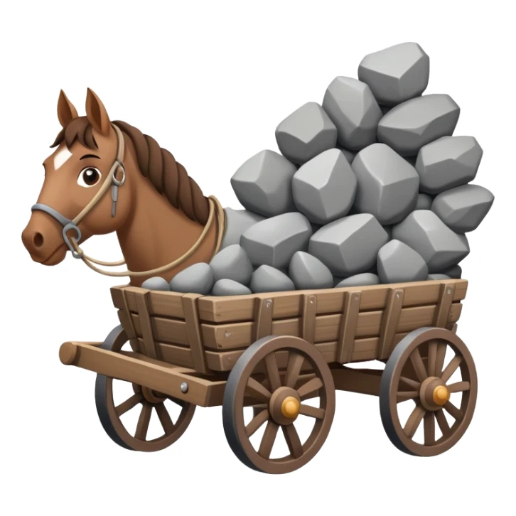 horse carrying a wagon of rocks sticker