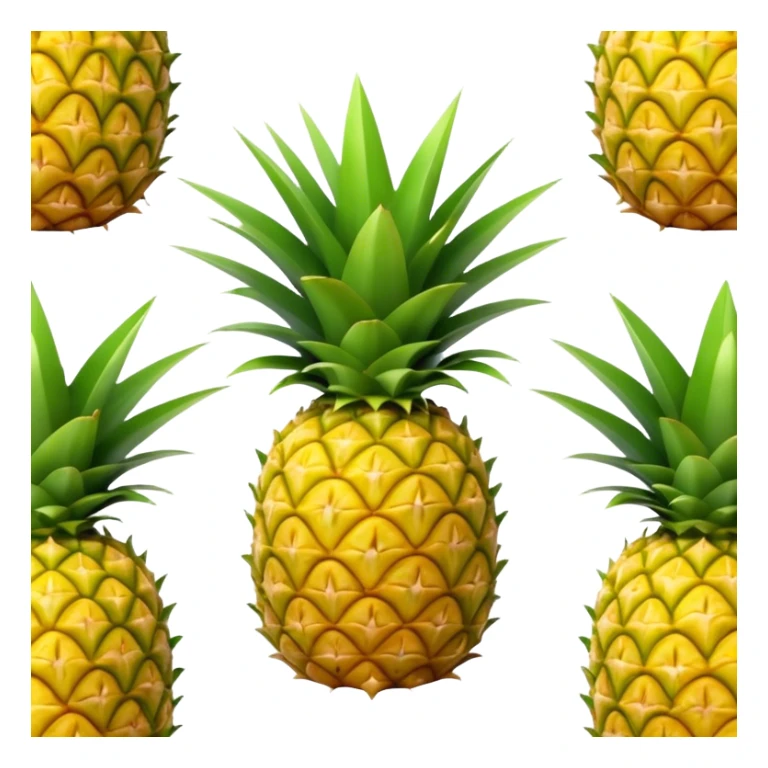 Cinematic Realistic Pineapple Emoji, Tropical and vibrant, with a golden-yellow textured skin and a crown of spiky green leaves on top. The body of the fruit is sharply geometric, its surface rich with natural patterns. Soft glowing outline, capturing the essence of exotic sweetness and tropical flair in a fresh pineapple! sticker