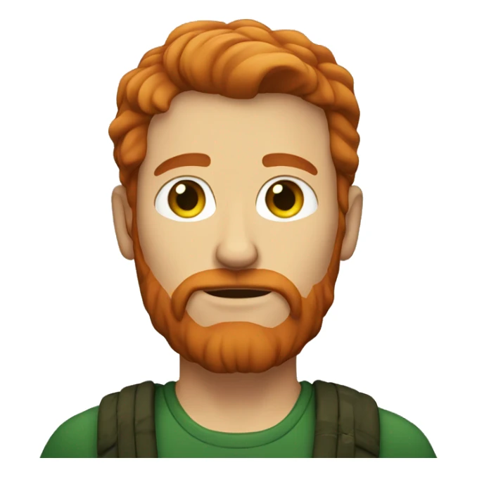 a calm red-haired man with a beard and dark green eyes sticker
