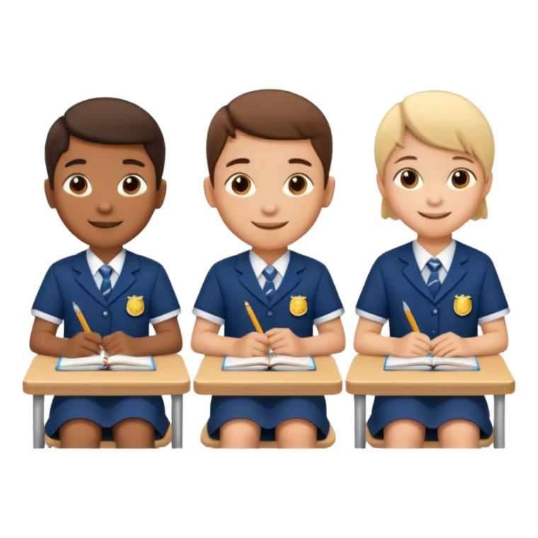three school children sitting in a row behind their school desks sticker