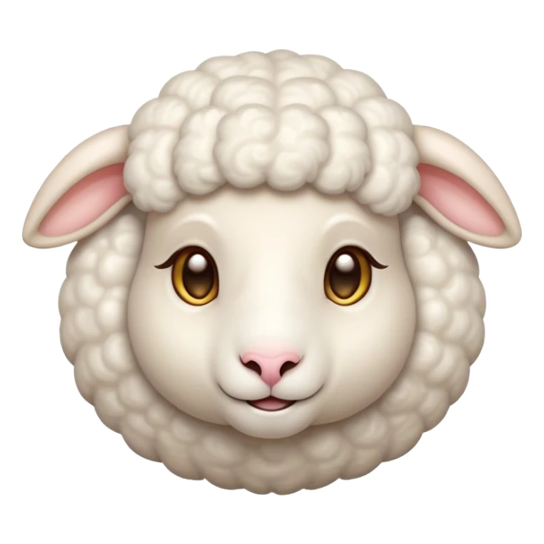 Cinematic Cute Sheep Portrait Emoji, Head tilted playfully and inquisitively, featuring a fluffy, pristine white fleece with soft, perky ears, round, sparkling gentle eyes filled with curiosity, Simplified yet irresistibly adorable features, highly detailed, glowing with a warm, friendly glow, high shine, affectionate and mellow, stylized with a touch of pastoral whimsy, bright and endearing, soft glowing outline, capturing the essence of a mischievous yet loving sheep, so playful it feels like it could graze out of the screen and into your arms! sticker