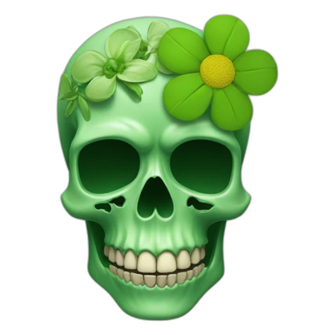Green skull with flower coming out if the eye socket sticker