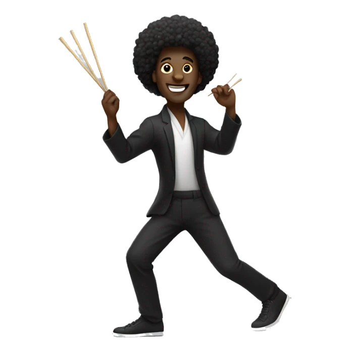 black man with afro holding chopsticks dancing sticker
