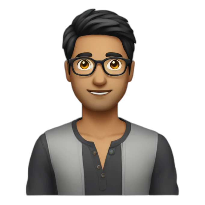 indian guy with fair skin with straight hair with round fully circular glasses black eyes black hair sticker