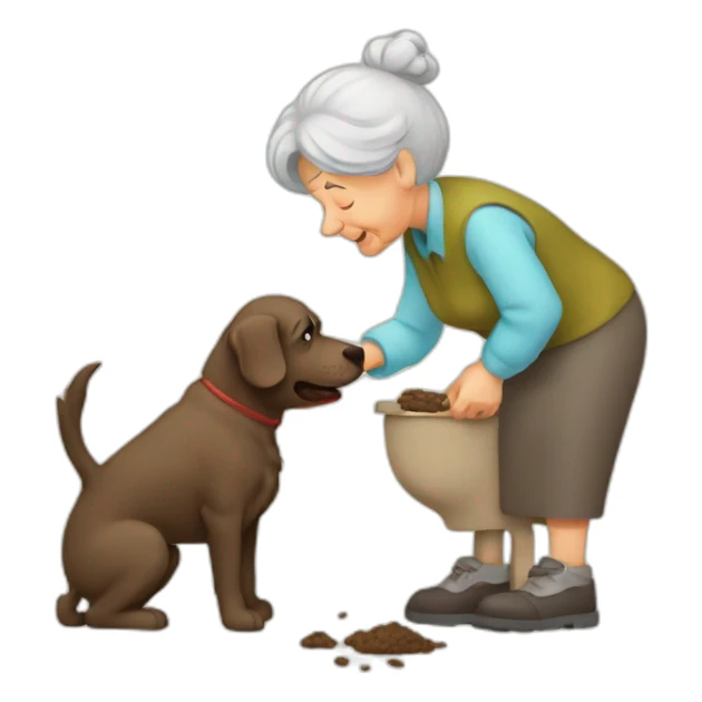 Old woman take picture of dog poop sticker
