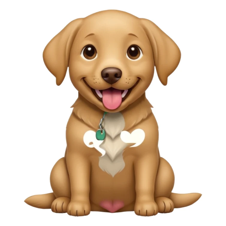 Happy light brown Labrador sitting on beige background, wide smile with tongue out, looking at camera, playful and curious expression, professional portrait style sticker