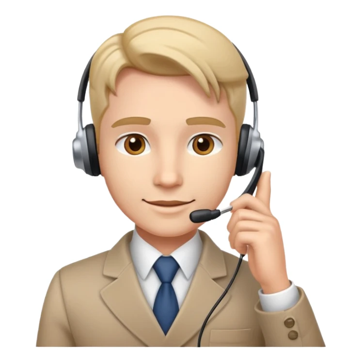 Confident sales professional with phone headset making a deal sticker