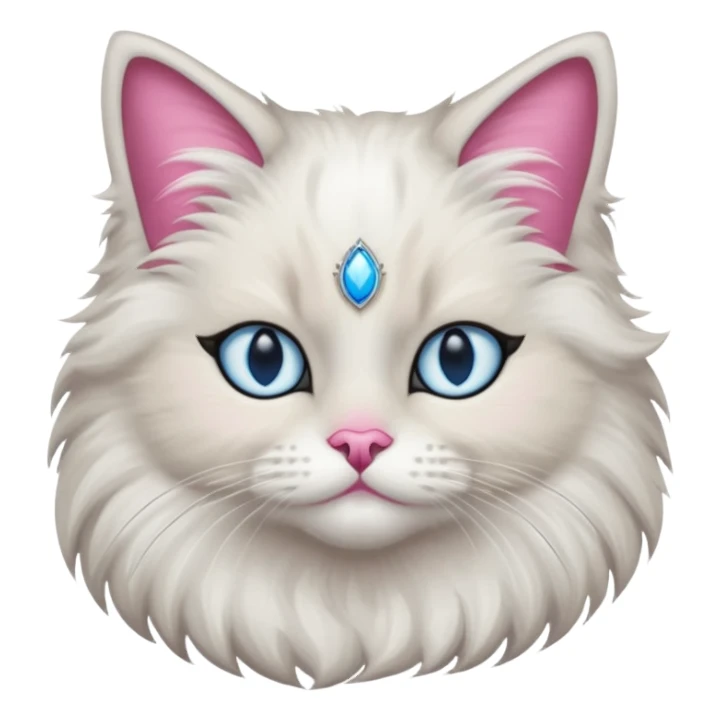 Neva masquerade cat, very fluffy, gray and white, blue eyes and pink nose. No jewelry  sticker