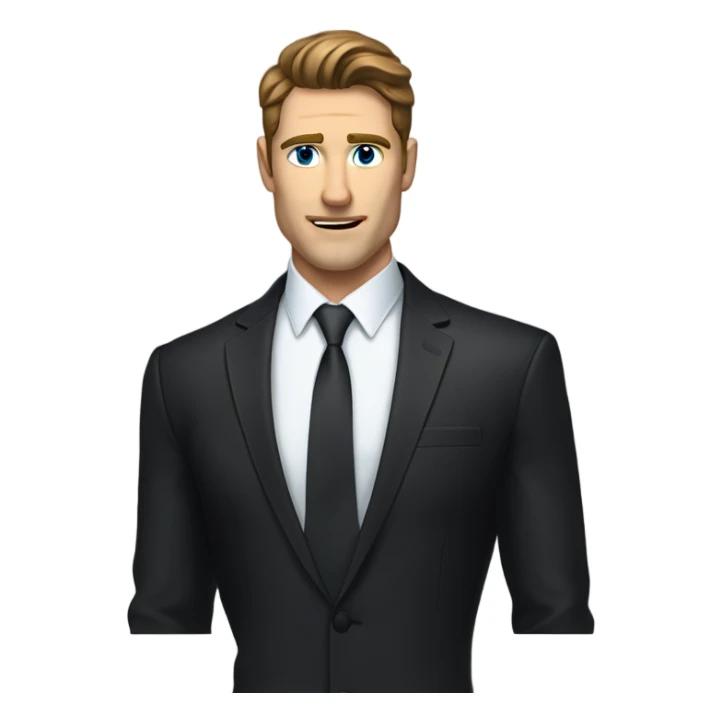 sharp jawline man brunette blue eyed man in a black suit sticker