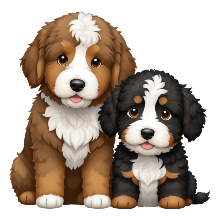 2 dogs: one light brown u, one Bernedoodle all black with white eyebrows some white markings, no brown coloring. Both same size. sticker