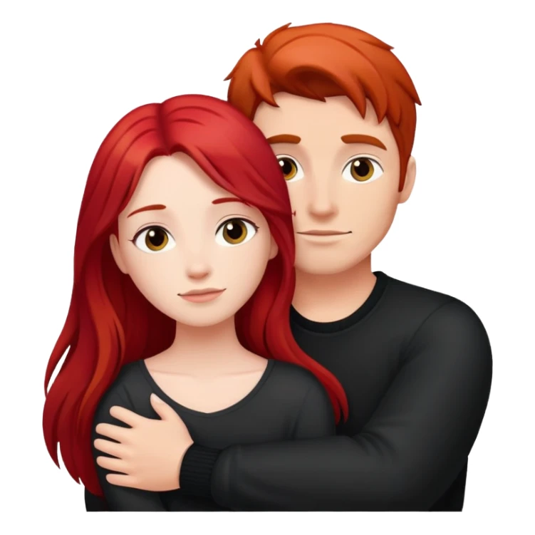 Red haired girl, hugging, long black haired man ￼ sticker