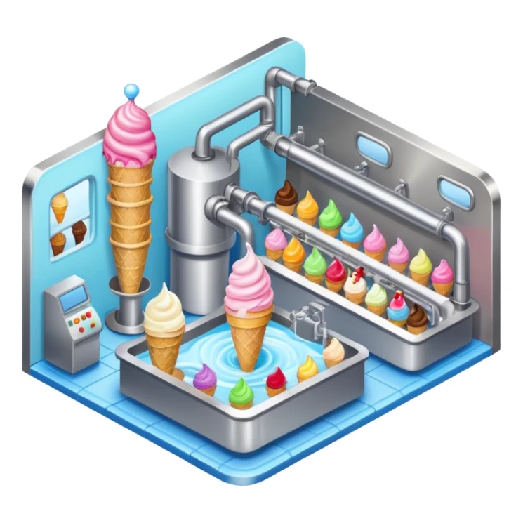 Ice cream factory with machines and production lines sticker