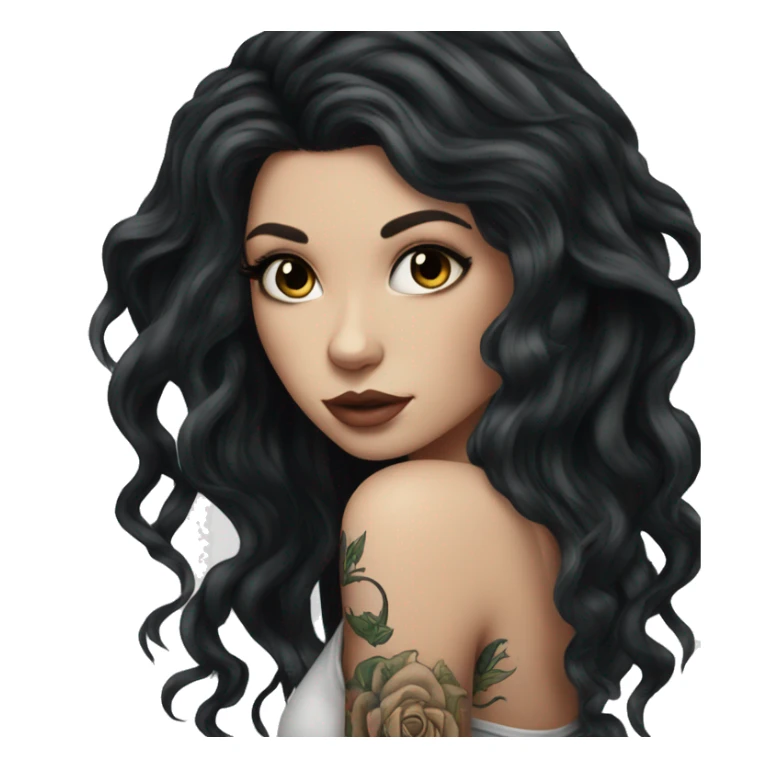 beautiful white girl with tattoos, with long black hair  sticker