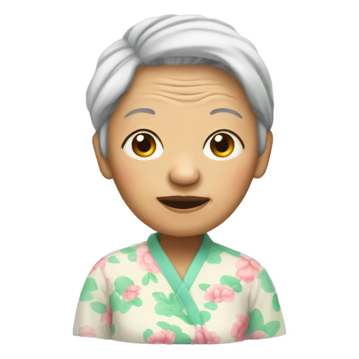 An  elderly  Asian  woman  in  pajamas  with  wrinkles. sticker