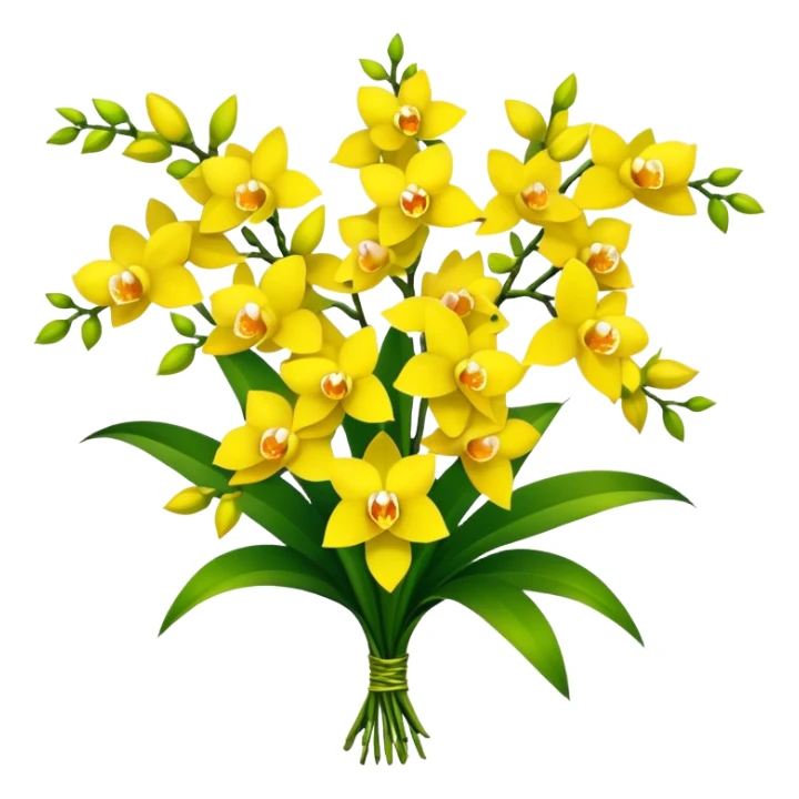 big bouquet yellow Dendrobium Orchid, stem, leaf, flower sticker