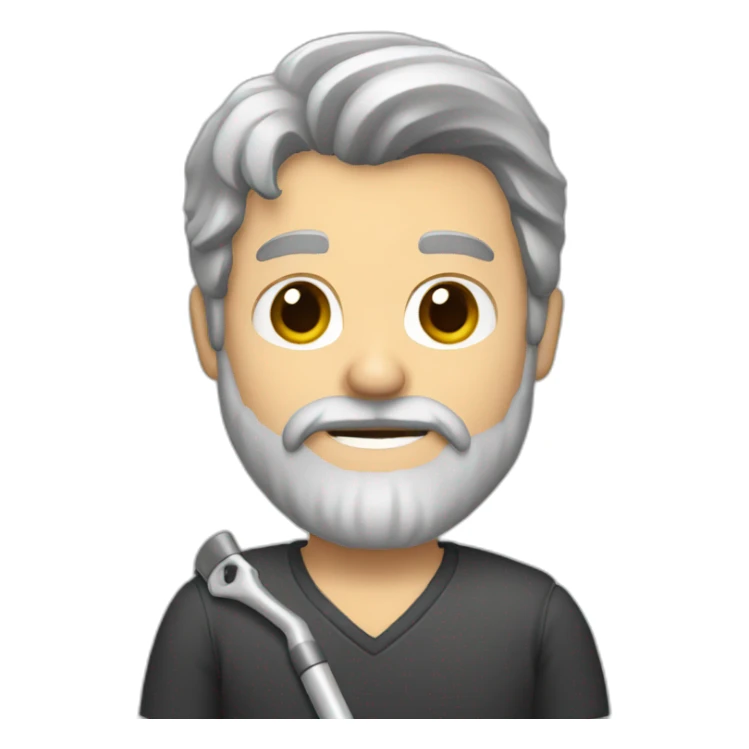 a man with brown and grey hair and a beard with a crutch sticker
