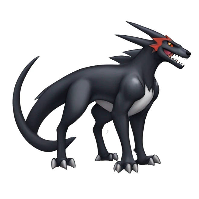Black Cool Edgy Nargacuga-Garchomp-Houndoom-Sergal Fakémon-Digimon with Edgy markings,  full body sticker
