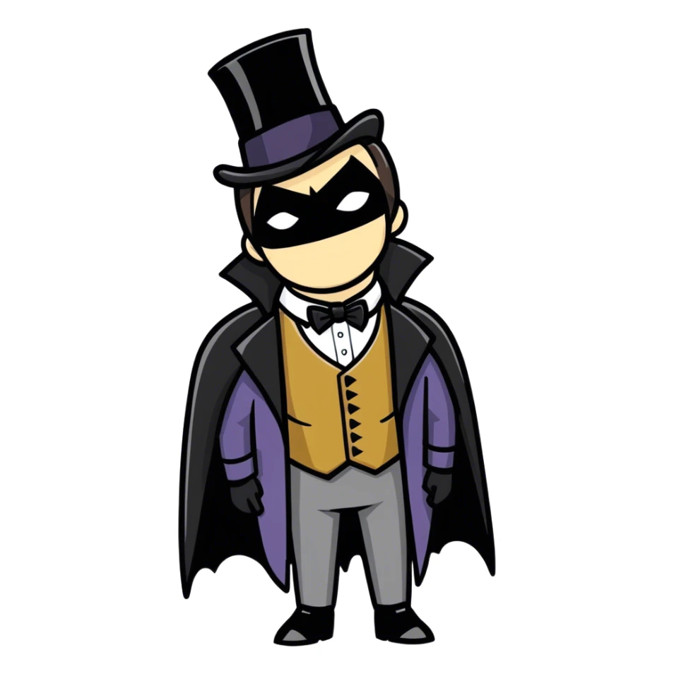 Batman with his black bat mask wearing Victorian era top hat and coat sticker