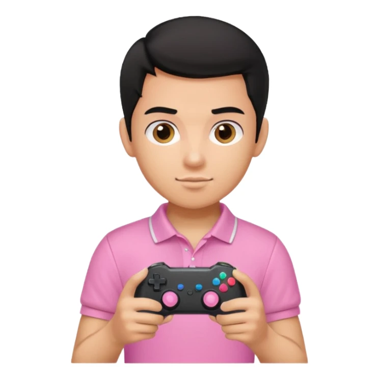 generate a pretty tan bratz boy with a pink polo. Holding a gaming controller in hand. Black hair sticker