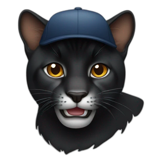 a black big cat with brown eyes holds a cap in his teeth sticker