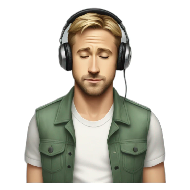 Ryan Gosling wearing headphones with his eyes closed sticker