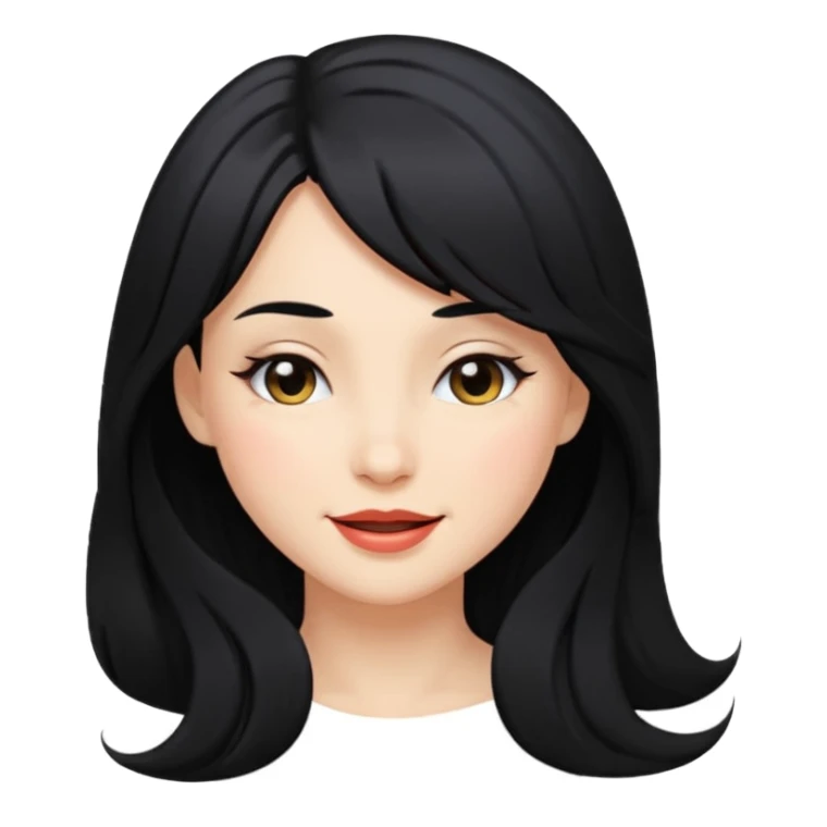 beautiful woman with long black hair and side bangs, winking sticker
