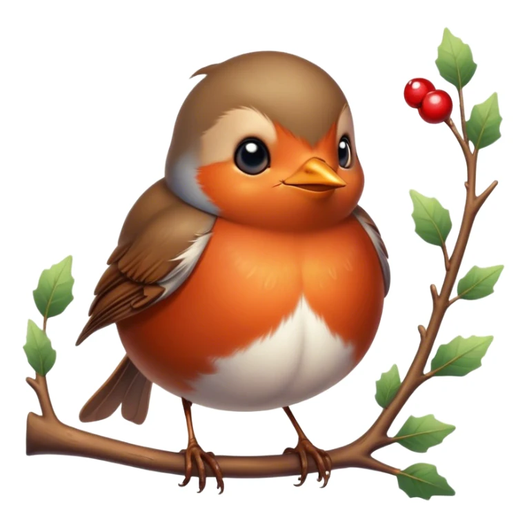 Cinematic Cute Robin Portrait Emoji, Head tilted playfully and inquisitively, featuring a charming, petite form with a vibrant red breast, round, sparkling eyes full of gentle mischief, and a delicate, beak-like smile, Simplified yet irresistibly adorable features, highly detailed, glowing with a warm, inviting glow, high shine, affectionate and lively, stylized with a touch of whimsical woodland charm, soft glowing outline, capturing the essence of a mischievous yet endearing robin that seems as if it could sing out of the screen into your heart! sticker