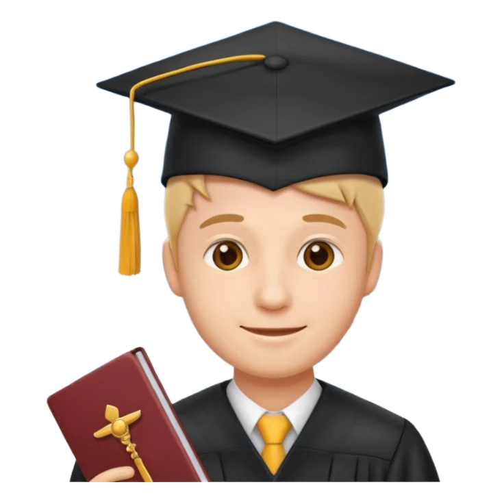 emoji man student at university with graduation cap and airplane, happy, programme erasmus,white background sticker